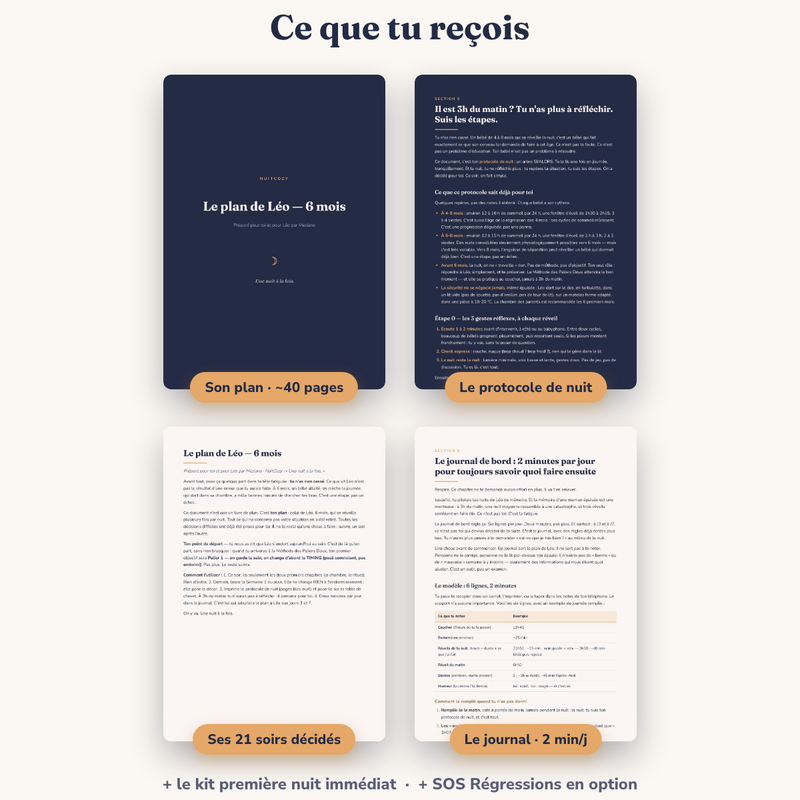 Ce que tu reçois : son plan, le protocole de nuit, ses 21 soirs, le journal